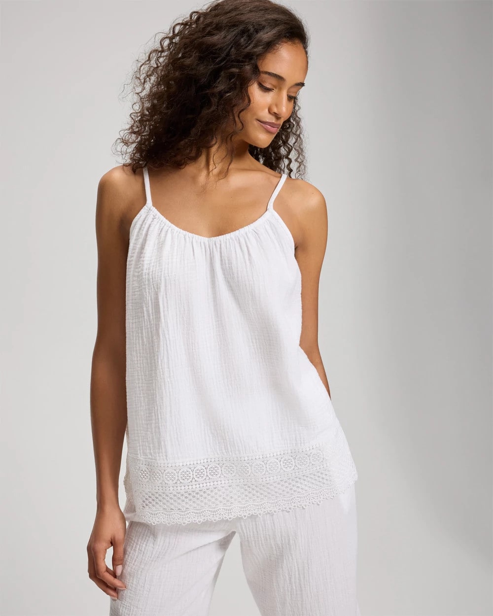 Cotton Gauze Crochet Lace Trim Relaxed Pajama Cami | Soma